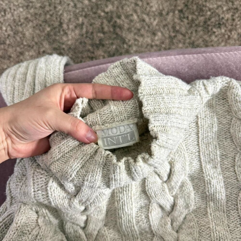 90s preppy girly grunge chunky knit cropped mock neck sweater - Picture 5 of 6